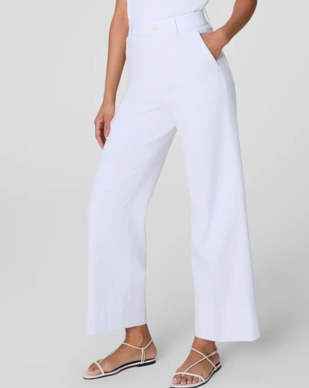 Spanx Cropped Wide Leg Pant White Large Stretch Twill 21418 Career Workwear